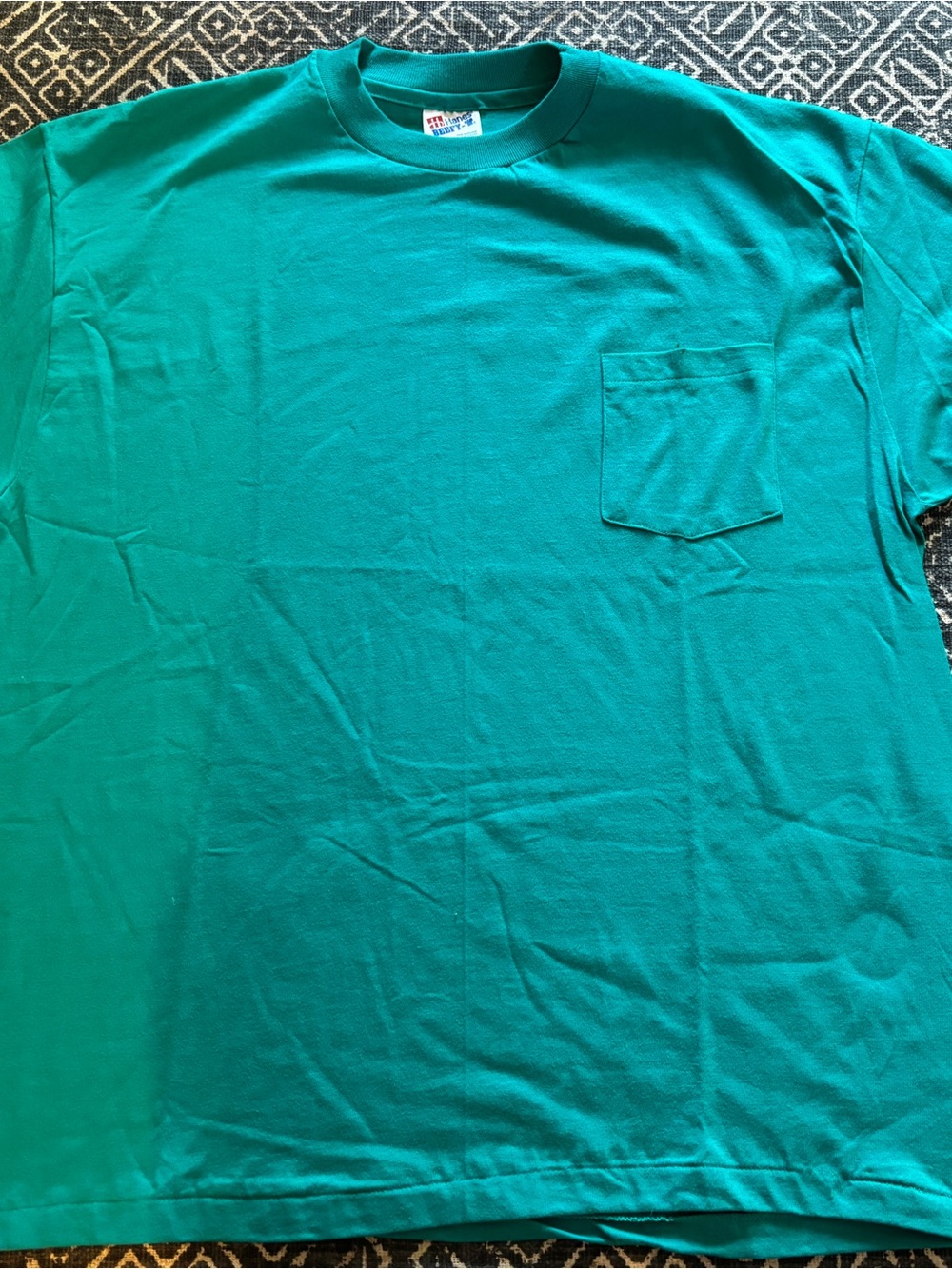 Vintage Hanes Men's Beefy Pocket Tee in Teal Green